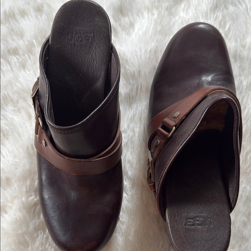 UGG Dark Brown Leather Slip-Ons
